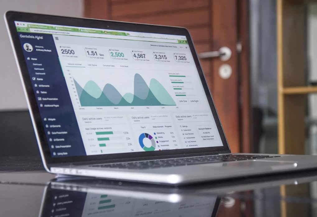 Laptop that shows different analysis and statistics of a website.